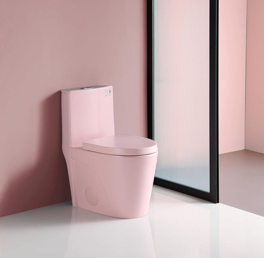 Dual Flush One Toilet, Water Saving Elongated Comfort Height Floor Mounted, Soft Close 1000 Gram Map Flushing SToilet, Rose
