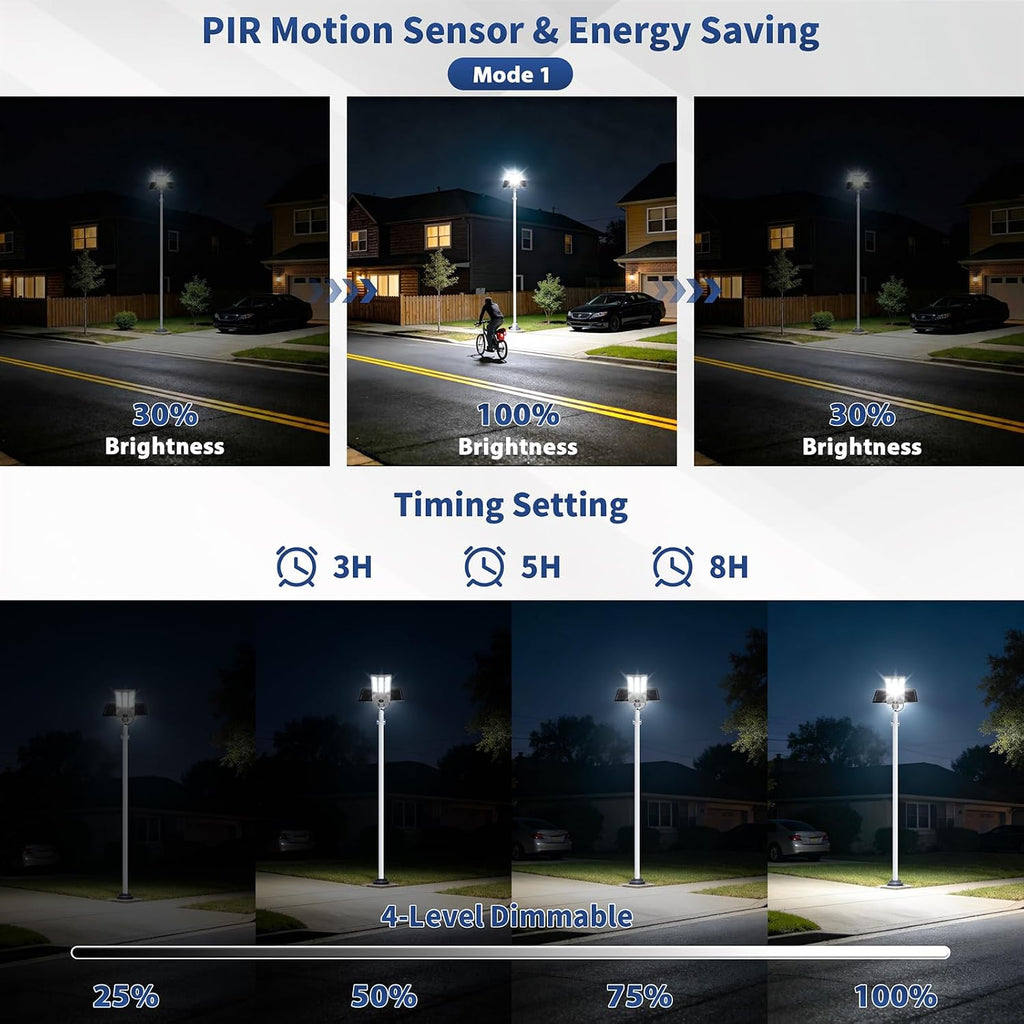 12000W Solar Street Light, Aluminum Commercial Parking Lot Lights with Motion Sensor, 6500K Dusk to Dawn Solar Lights Outdoor Waterproof, Heavy Duty Security Flood Light for Driveway Yard Court, Gray