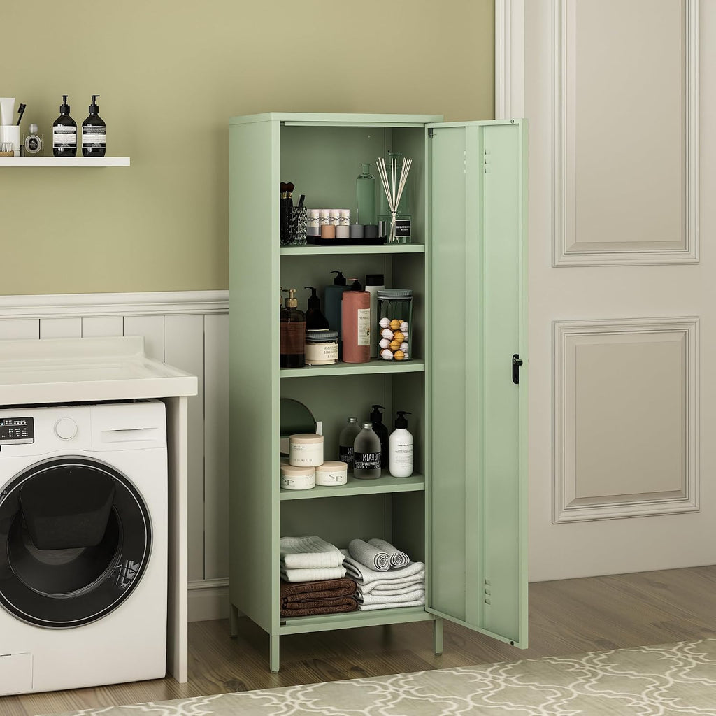Steehoom Metal Storage Cabinet for Employees, Tall Metal Locker Lockable Kids Locker with 3 Adjustable Shelves 59.06-inch high for School, Living Room, Home, Office, Garage (Green, H59.06'')
