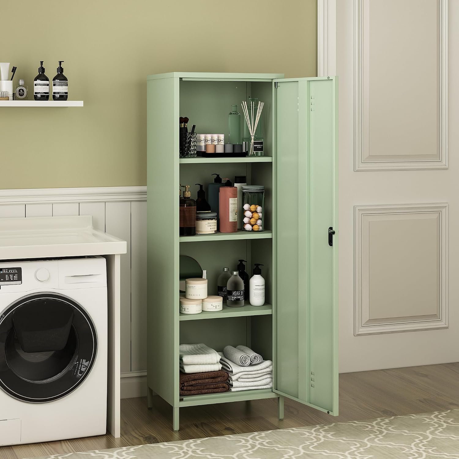 Steehoom Metal Storage Cabinet for Employees, Tall Metal Locker Lockable Kids Locker with 3 Adjustable Shelves 59.06-inch high for School, Living Room, Home, Office, Garage (Green, H59.06'')