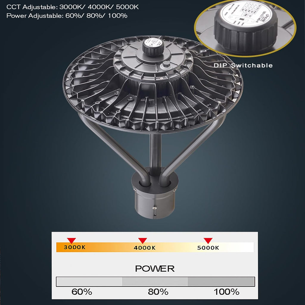 Power Adjustable 75W 100W 150W LED Post Top Light with Photocell Sensor 3000K 4000K 5000K 3CCT tunable for Outdoor Garden Yard Area Lighting, Fit 2-3/8' and 3' Tenons