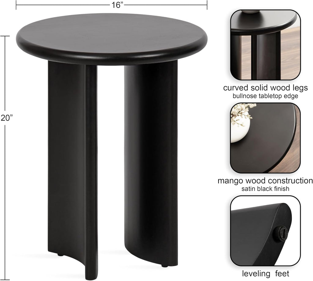 Kate and Laurel Erys Modern Wooden Round Side Table; 16 x 16 x 20; Black; Transitional Wood End Table for Use as Bedroom Nightstand or Living Room Accent Table