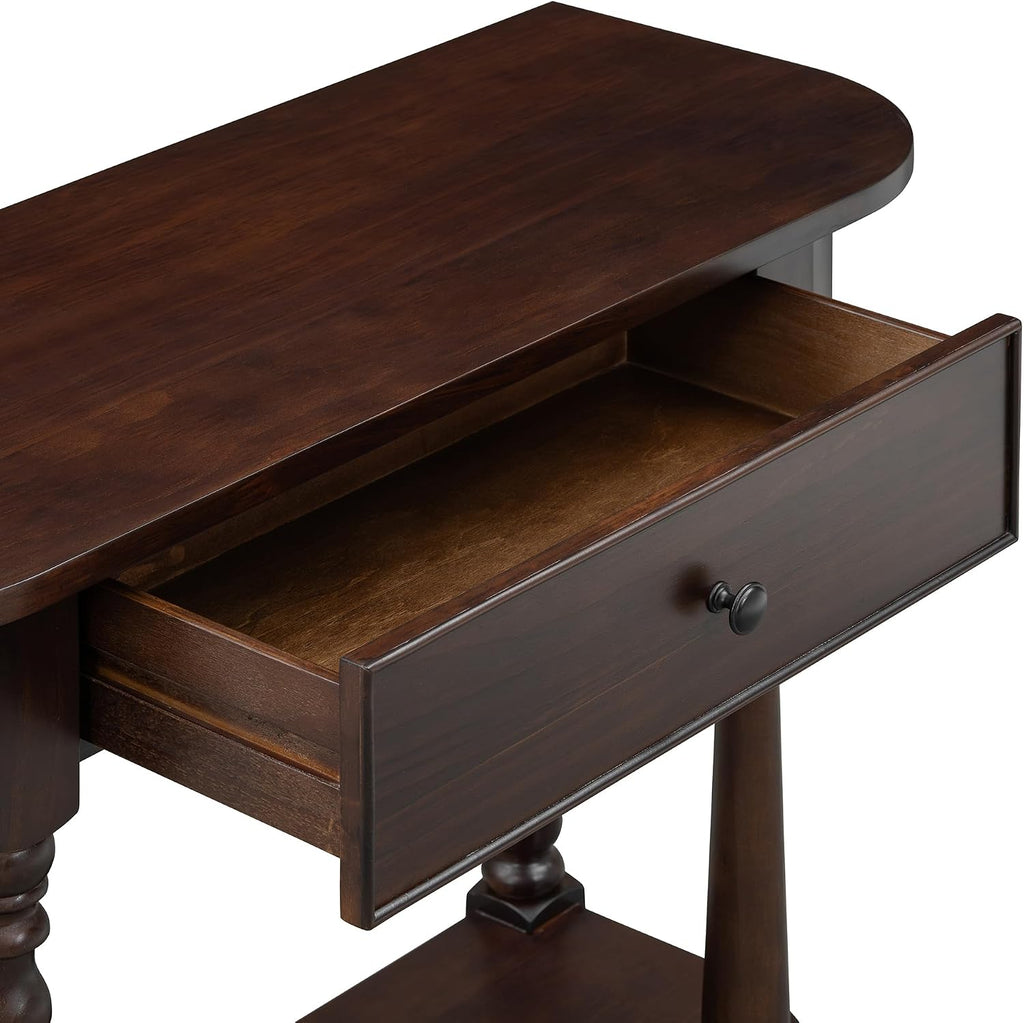 LUMISOL Solid Wood Entryway Table with Drawer and Open Shelf, for Living Room, Espresso