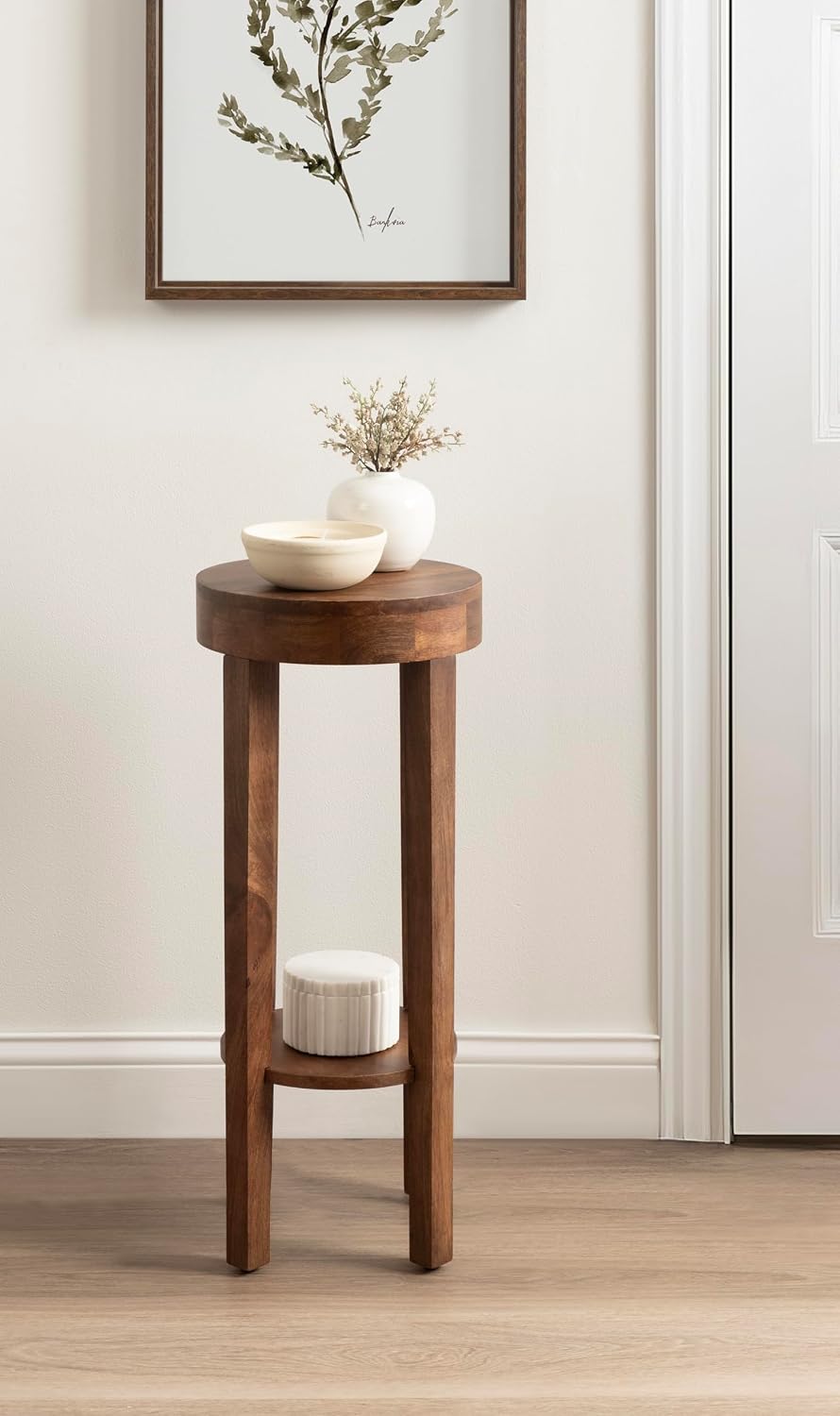 Kate and Laurel Talcott Modern Round Wood Side Table, 12 x 12 x 28, Walnut Brown, Transitional Decorative Two-Tier End Table for Use as a Bedroom Nightstand or Living Room Plant Stand