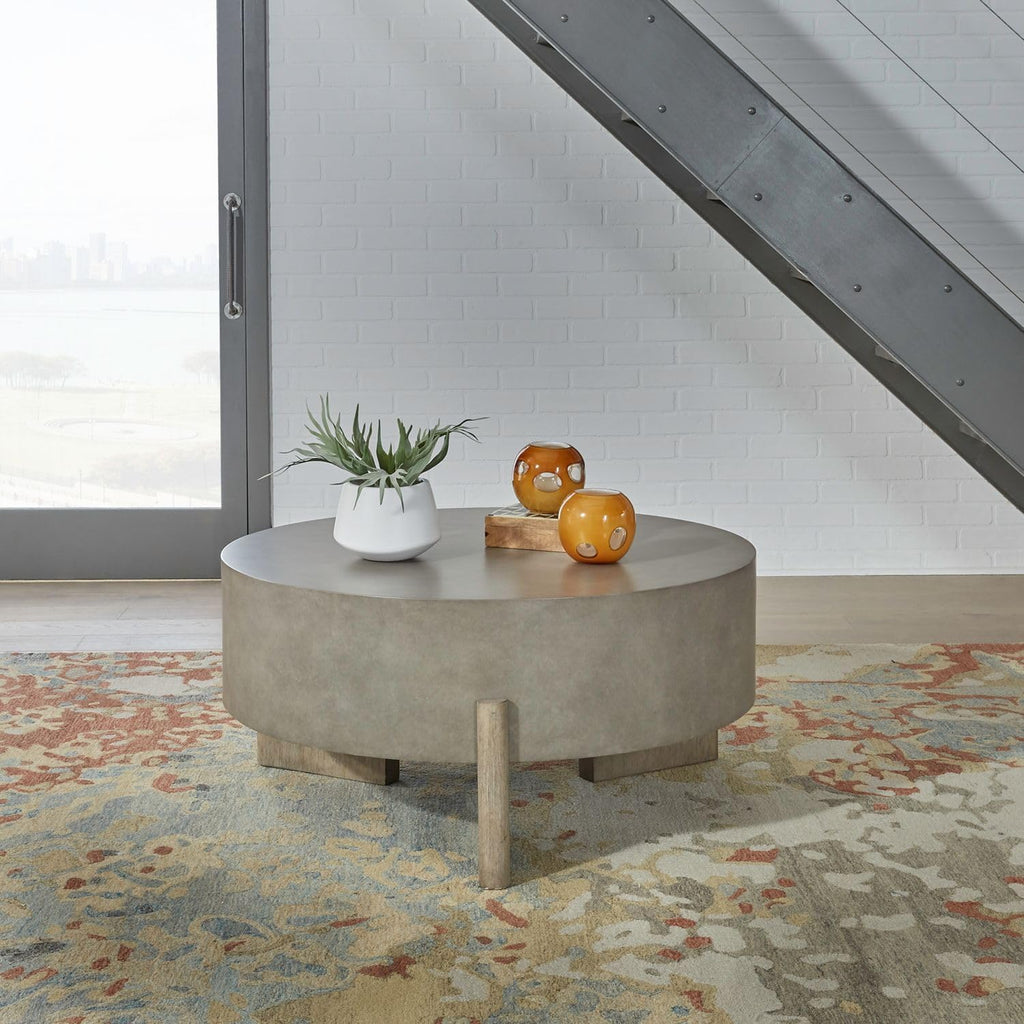 Liberty Furniture Affinity 3 Piece Set - Round Cocktail Table, 2 End Tables - Dusty Taupe Faux Concrete Tops