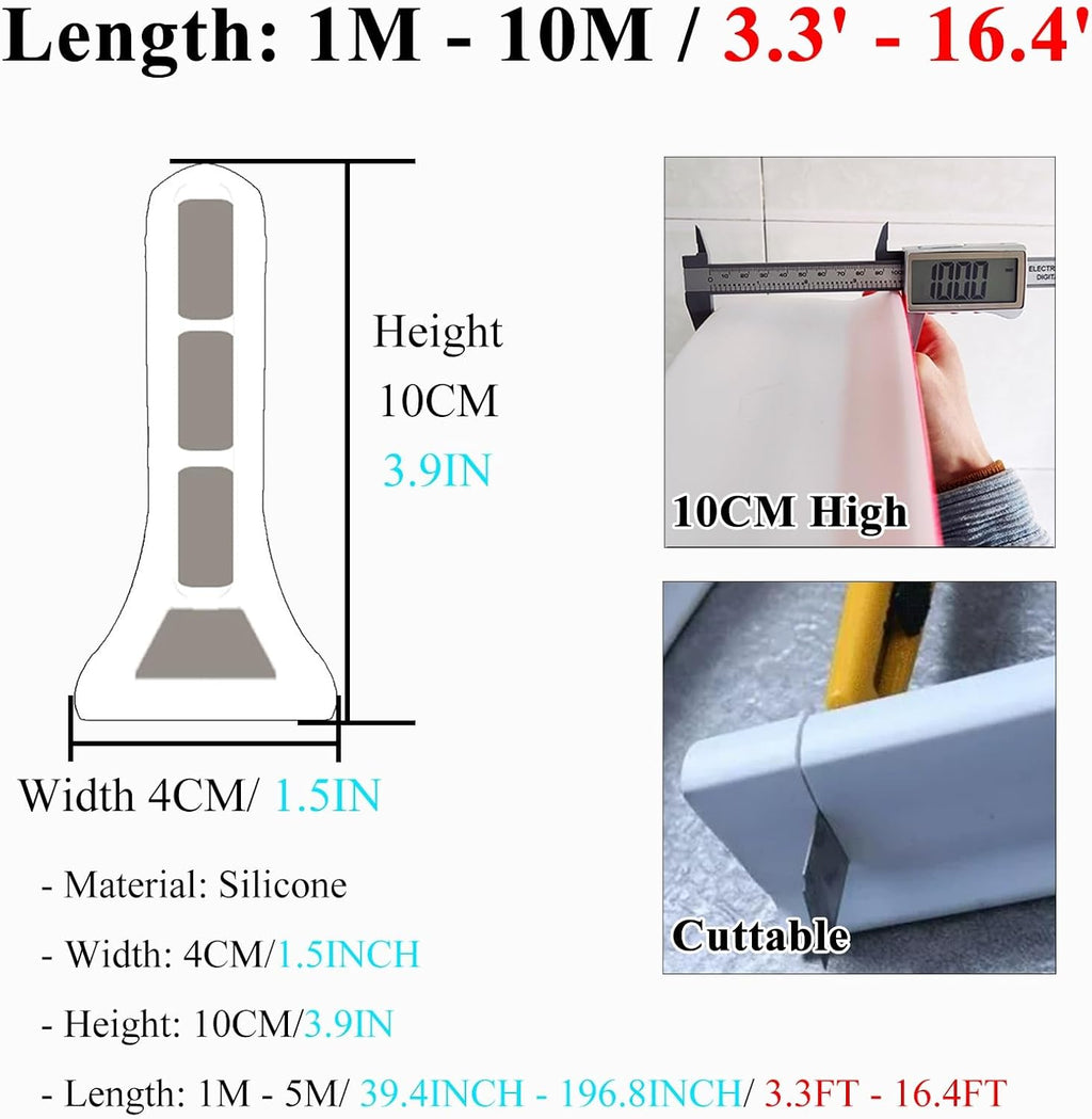 Shower Water Splash Guard Tall 4Inch, Black White Gray Water Stopper Barrier for Kitchen Sink Bathroom Floor Door, Edge Water Lip Retaining Strips/ Shield Self Adhesive Collapsible Bumpers ( Color : D