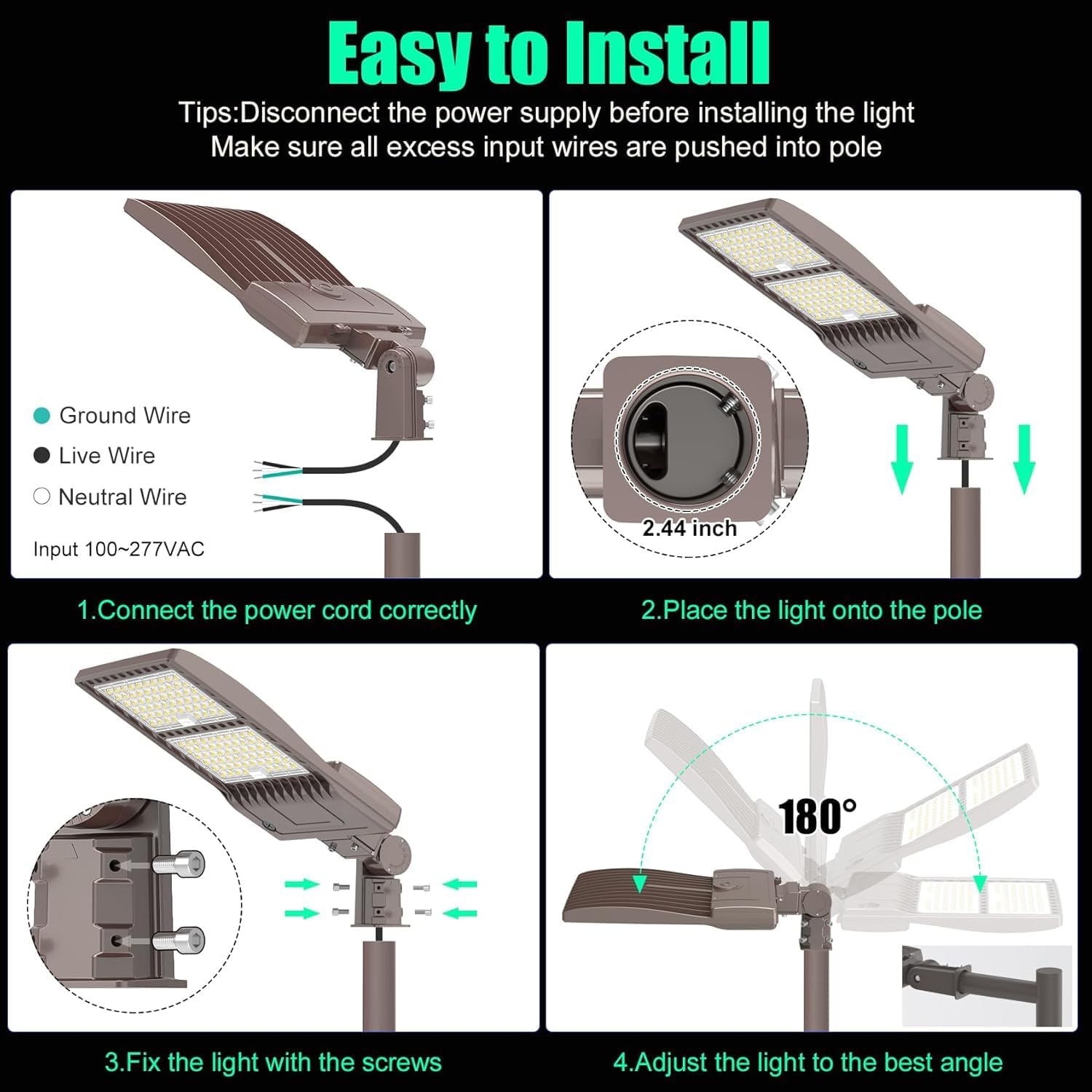 10 Pack 400W LED Parking Lot Light 60,000LM, Outdoor Street Area Lighting with Slipfitter Mount UL Listed Pole Lights 100-277V IP65 Waterproof 5000K LED Shoebox Commercial Lighting