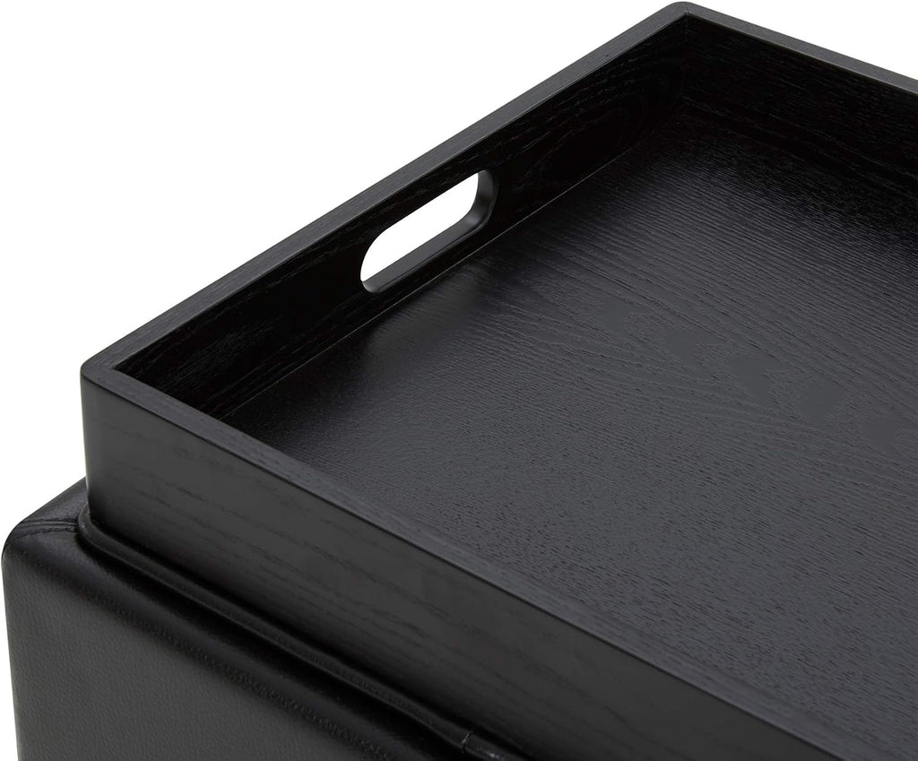 CHITA Storage Ottoman Cube with Tray Lid, Set of 2, Small Footstool with Storage, Square End Table for Living Room and Bedroom, Faux Leather in Black