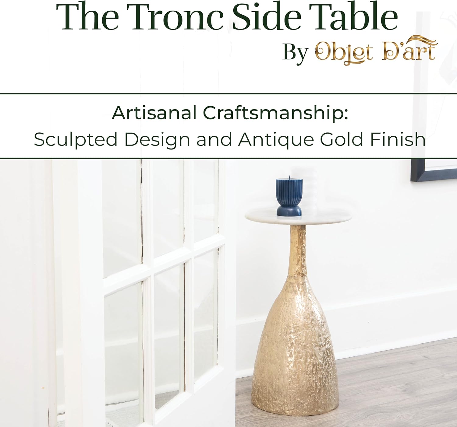 OBJET D'ART Small Round Gold End Tables, Tronc, 22'' Height, Vintage Metal Accent, Side, Pedestal, Coctail and Drink Tables for Living Room and Small Spaces