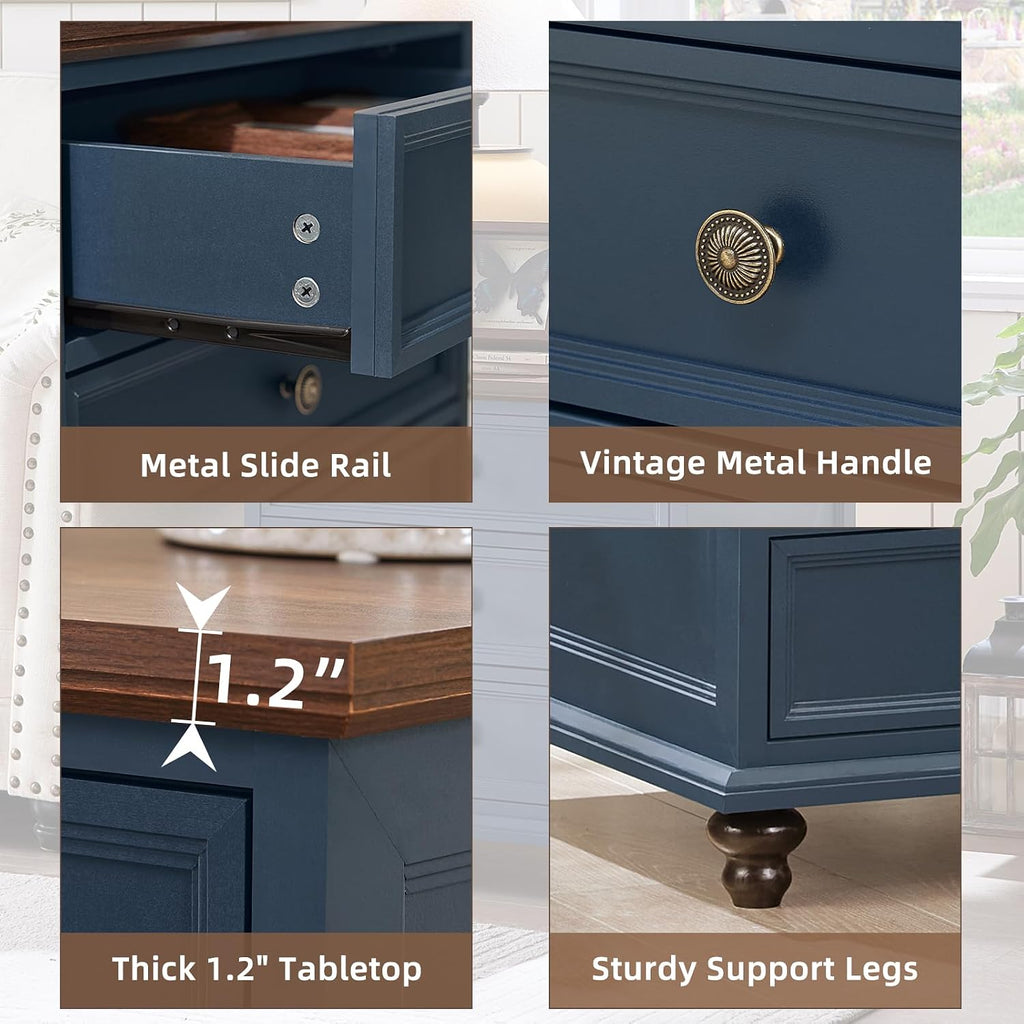 Joaxswe 24' Wide Farmhouse Night Stand Set of 2,Large End Table with 3 Drawers & Metal Handle,Blue Wood Dresser for Bedroom Cabinet, Bed Side Table Chest of Drawers,Nightstand for Living Room,Closet