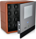 12 Watch Winder with Fingerprint Lock, Interior Light, Alarm System and 2 Storage Compartments