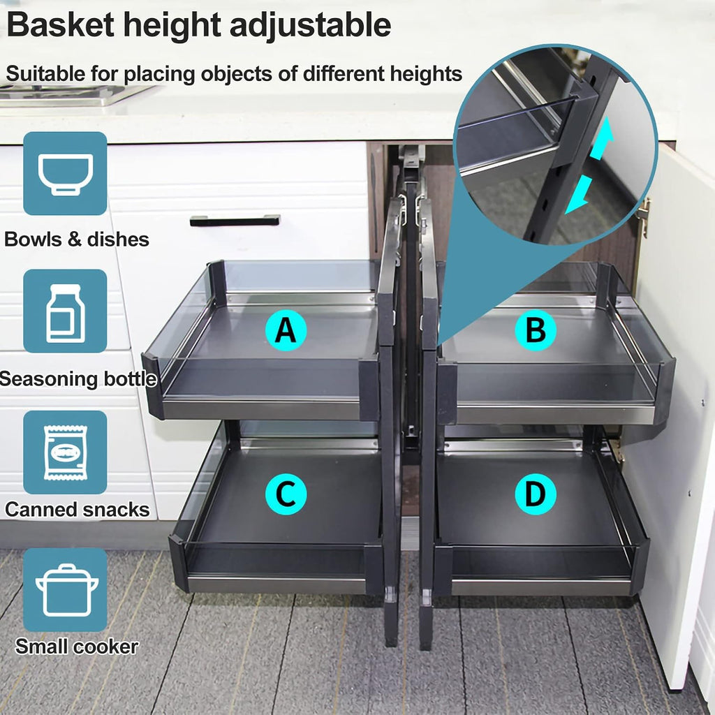 Kitchen Organizer Blind Corner Cabinet Pull Out Organizer, Corner Kitchen Cabinet Pull Out Storage Rack Shelf 4 Aluminium Basket Corner Optimizer Pull Out Completely, Left Or Right Handed Open