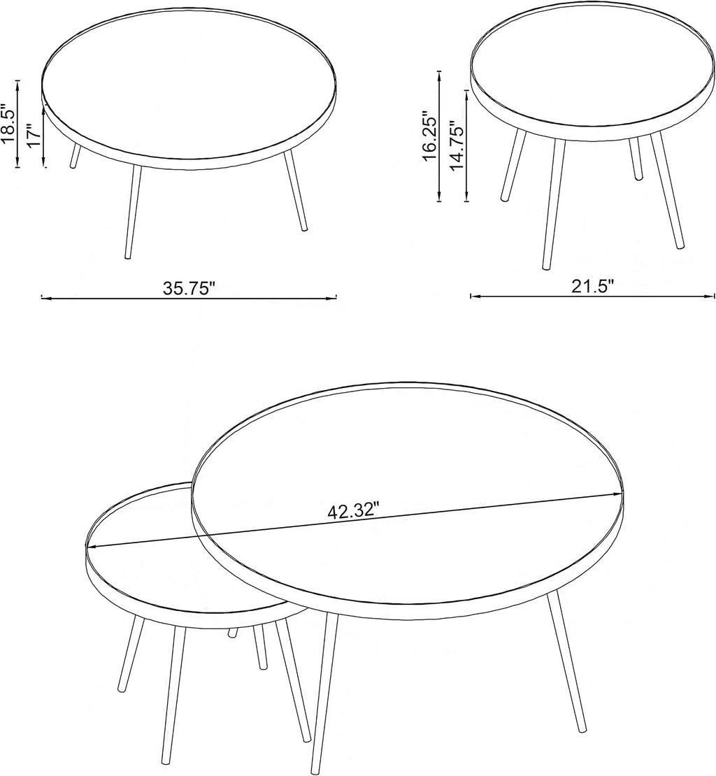 Kaelyn 2-Piece Round Mirror Top Nesting Coffee Table with Angled Metal Base, Modern Reflective Mirror Coffee Table Nesting Set for Living Rooms, Gold