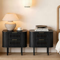 WAMPAT Fluted Nightstand, Modern Wooden End Table with 2 Drawer, Storage Bedside Table for Bedroom and Living Room, Black, 2 Pack
