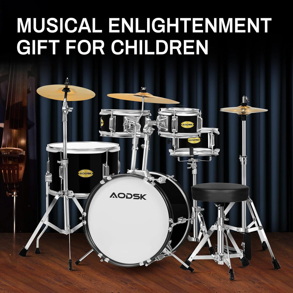 AODSK Drum Sets 5-Piece for Beginners, 14 inch Full Size Complete Drum Kit with Adjustable Throne, Cymbal, Hi-Hat, Pedal & Drumstick