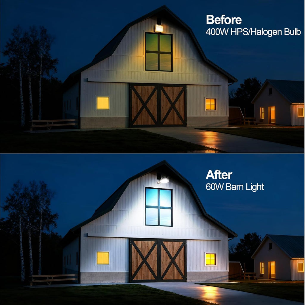 LED Barn Light 60W, Dusk to Dawn Outdoor Lighting with Photocell, 5000K Daylight, 7000LM, 120V Street Area Light, UL & FCC Certified, IP65 Waterproof, Security Lights for Yard Garage Porch Farm, 4PK