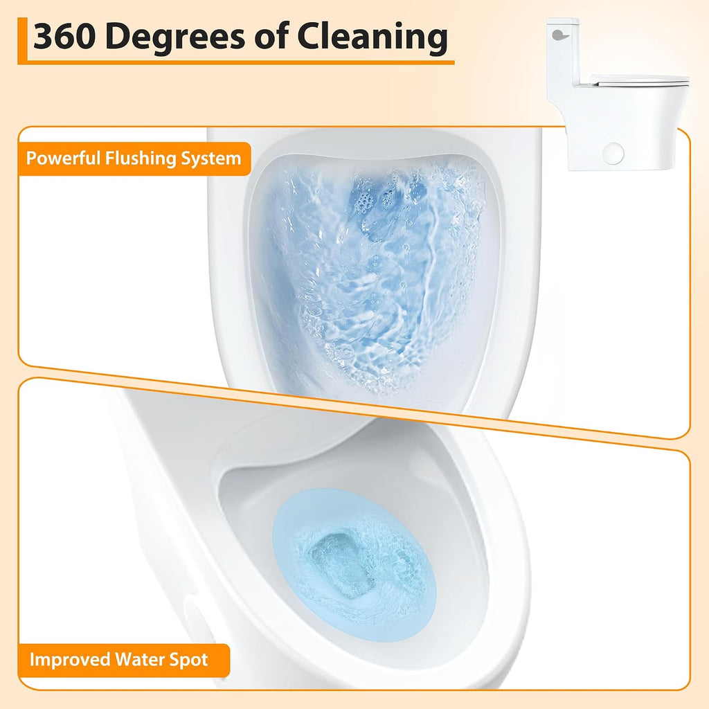 One Piece Elongated Toilet with Side Flush Handle and Quick Attach Soft Close Seat, High Seat Comfort for Seniors and Compact Bathrooms