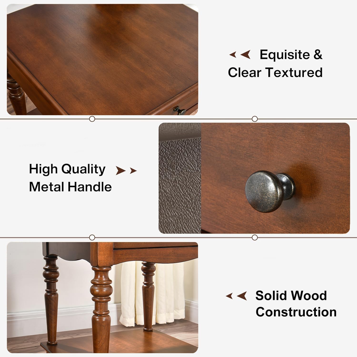 PADMA HOUSE Solid Wood End Table with Drawer & Storage Shelf, 24' H Square Sofa Side Table with Natural Wood Grain Tabletop, Apartment Bedside Table with Turned Legs for Home Office, 22.83 * 24in