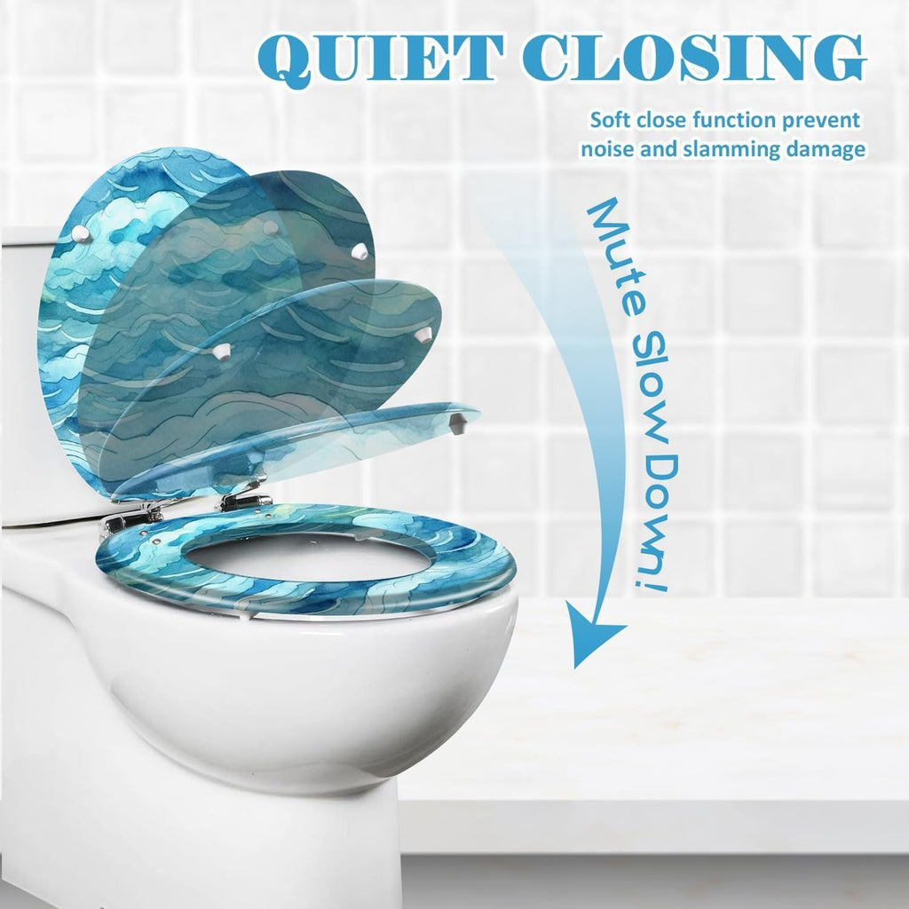 Round Toilet Seat Secuoia Forest Resin Toilet Seat Slow Quiet Close with Quick-Release Hinges Toilet Seat with Cover Easy to Clean Install