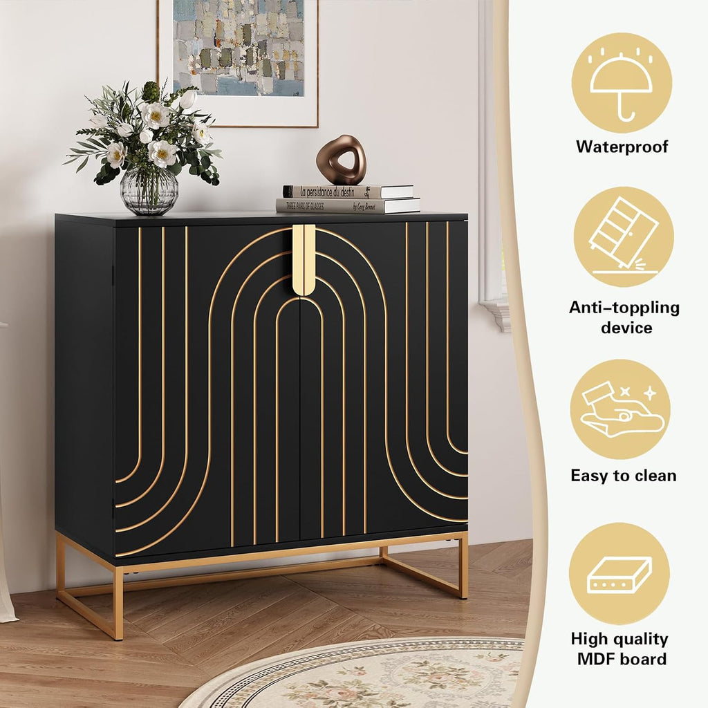 HLR Sideboard Buffet Cabinet with Storage, Modern Accent Cabinet Adjustable Shelves Wooden Storage Cabinets for Kitchen, Dining Room, Living Room, Coffee Bar, Garage, Entryway,Black
