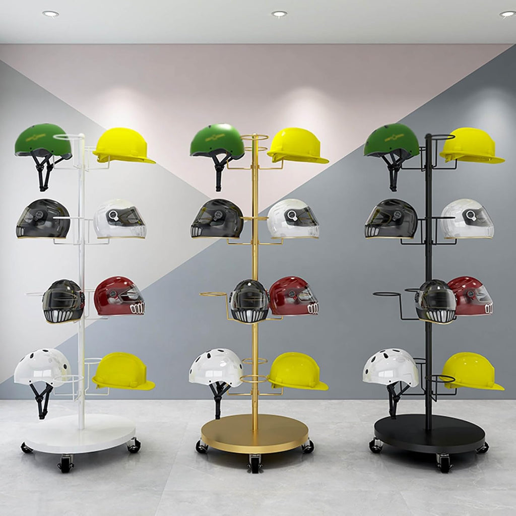 Hat Rack Helmet Stand Adjustable Swivel Hat Organizer Rack - Mobile Metal Hat Display Stand for Motorcycle Helmet, Commercial Floor Standing, Modern Baseball Cap and Fedora Hat Rack, Hard Hat Storage