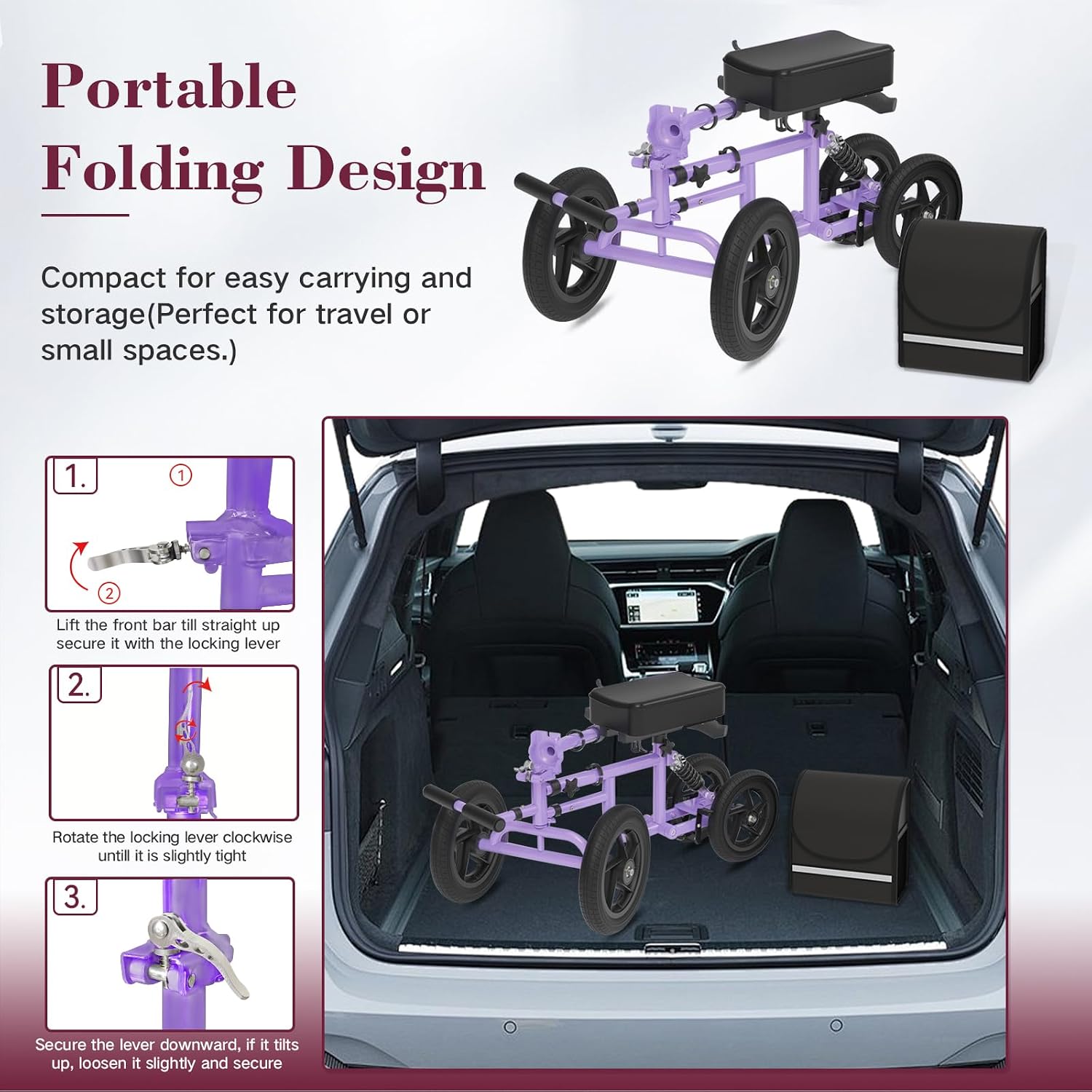 All Terrain Knee Scooter for Adults, Foldable Rolling Knee Scooter with DIY Stickers & Shock Absorber, Steerable Knee Walker for Broken Foot, Ankle Injuries & Surgery, Better Crutch Alternative