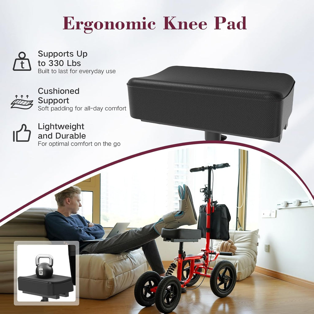 All Terrain Knee Scooter for Adults, Foldable Rolling Knee Scooter with DIY Stickers & Shock Absorber, Steerable Knee Walker for Broken Foot, Ankle Injuries & Surgery, Better Crutch Alternative