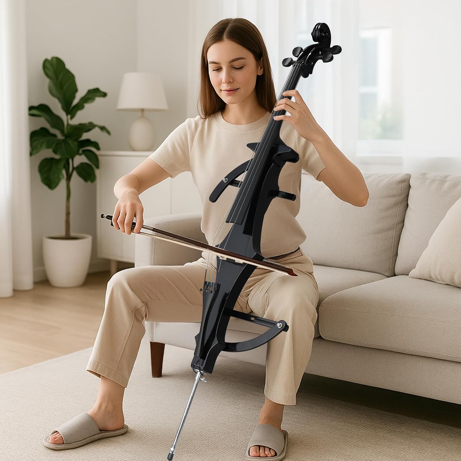Professional Solid Wood Electric Cellos,4/4 Full Size Electric Style Cello,Student Cello Set,with Case Bow Rosin Earphone Connecting Line,Cellos Musical Instrument for Adults & Beginners (Black)