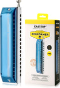 East top Chromatic Harmonica 16 Hole 64 Tone Key of C, Professional Advanced Mouth Organ For Adults, Students and Harmonica-Lovers with Blue Cover (EAP-16)