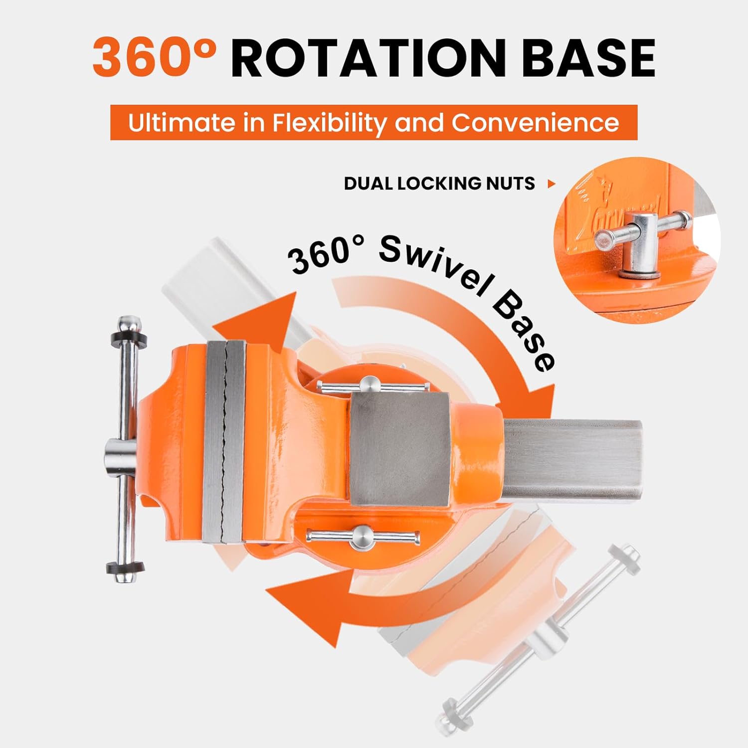 Forward Bench Vise 8 Inch Ductile Iron Bench Vice with 360 Degree Swivel Base and Channel Steel Guide Bar 30808 (8')