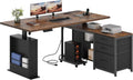 63' L Shaped Standing Desk with 3 Drawers Electric Adjustable Height Desk Corner Standing Desk with Storage Computer Game Desk with Power Outlets Computer Tower Stand for Home Office, Brown