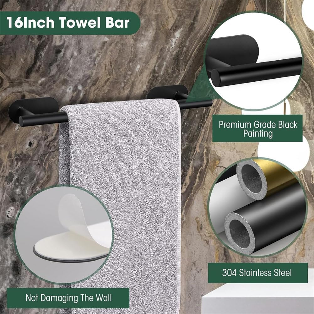 Bathroom Towel Bar Set 5 Pieces Brushed Nickel Modern Bathroom Hardware Set Stainless Steel Wall Mounted Towel Bar,Black,5PCS,Gold-5PCS