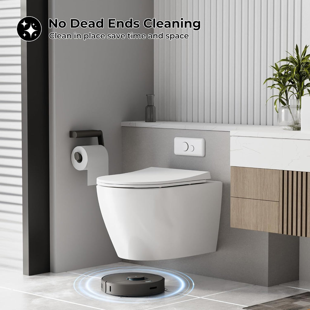 Wall Mounted Toilet with Slim Lift Soft Close Seat, Compact Space Saving Design for Modern Bathrooms and Guest Restrooms