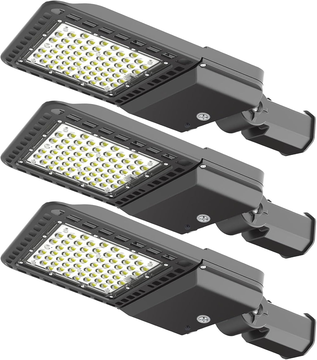 3Pack 200W LED Parking Lot Lights Outdoor, 28000LM, 5000K Shoebox Pole Lights with Dusk to Dawn Photocell, IP65 Waterproof Commercial Street Light Adjustable Slip Fitter for Yard Court, ETL Listed