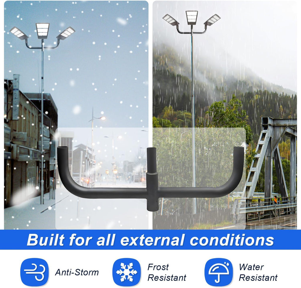 180 Degree Bullhorn Mounting Bracket Tenon, 2-3/8 Round Triple Light Pole Mount Arm Tenon Adaptor for 3 Slip Fitter Lights Led Parking Lot Light, Outdoor Shoebox Street Lighting, Dark Bronze