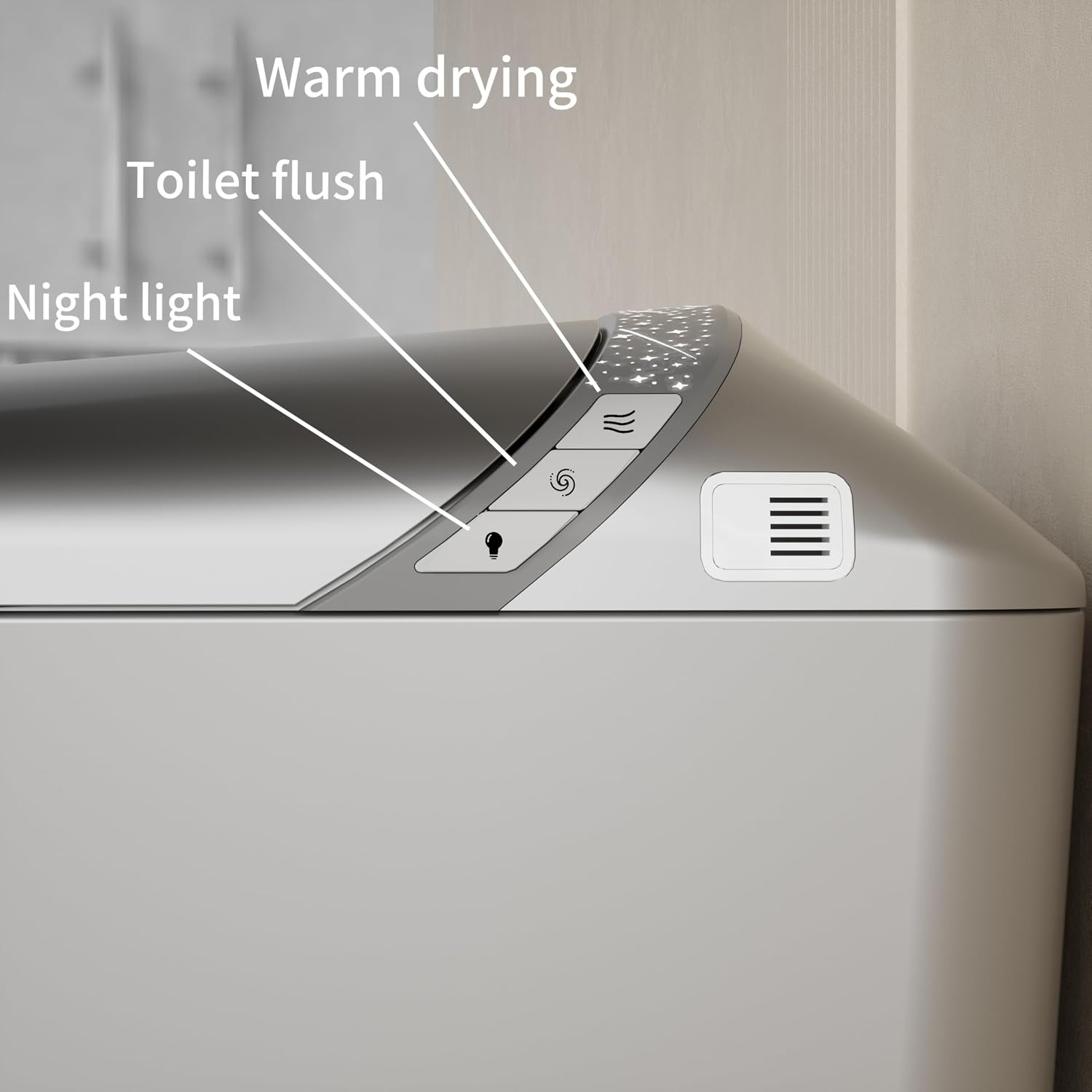 Smart Toilet with Starry Night Lighting Effects,Bidet Build in,Warm Air Drying,LED Light, Heated Seat, Automatic Switch Seat,ADA Comfortable Height (Grey)