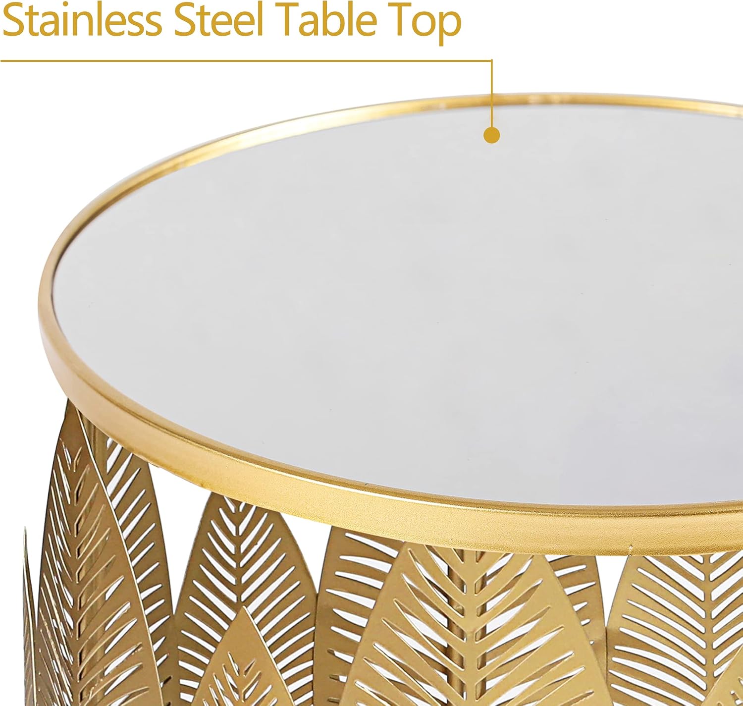 Homebeez Gold Nesting Tables Set of 2, Glam Leaf Design Round End Table with Stainless Steel Top for Living Room & Bedroom, No Assembly Required