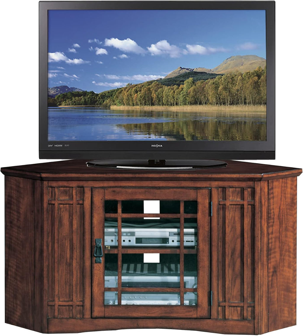 Leick Home 82285 Mission Corner TV Stand Made from Solid Wood, One Door and Adjustable Shelf, for 50' TVs, Mission Oak