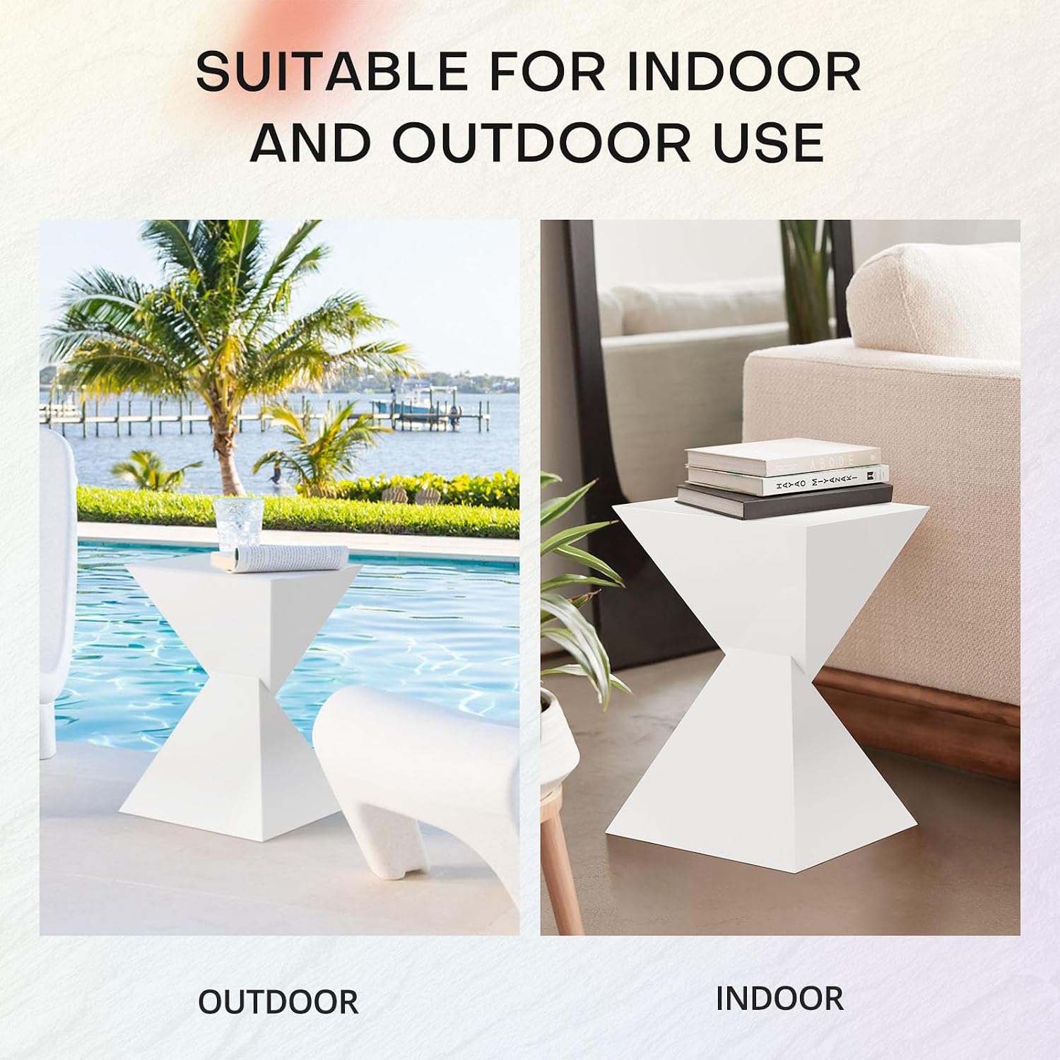 BECHAEO White Acrylic Side Table Set of 2, Small End Tables for Small Spaces, Modern Acrylic End Tables Living Room Bedroom Nightstand with Irregular Design, Lightweight Farmhouse Outdoor Side Tables