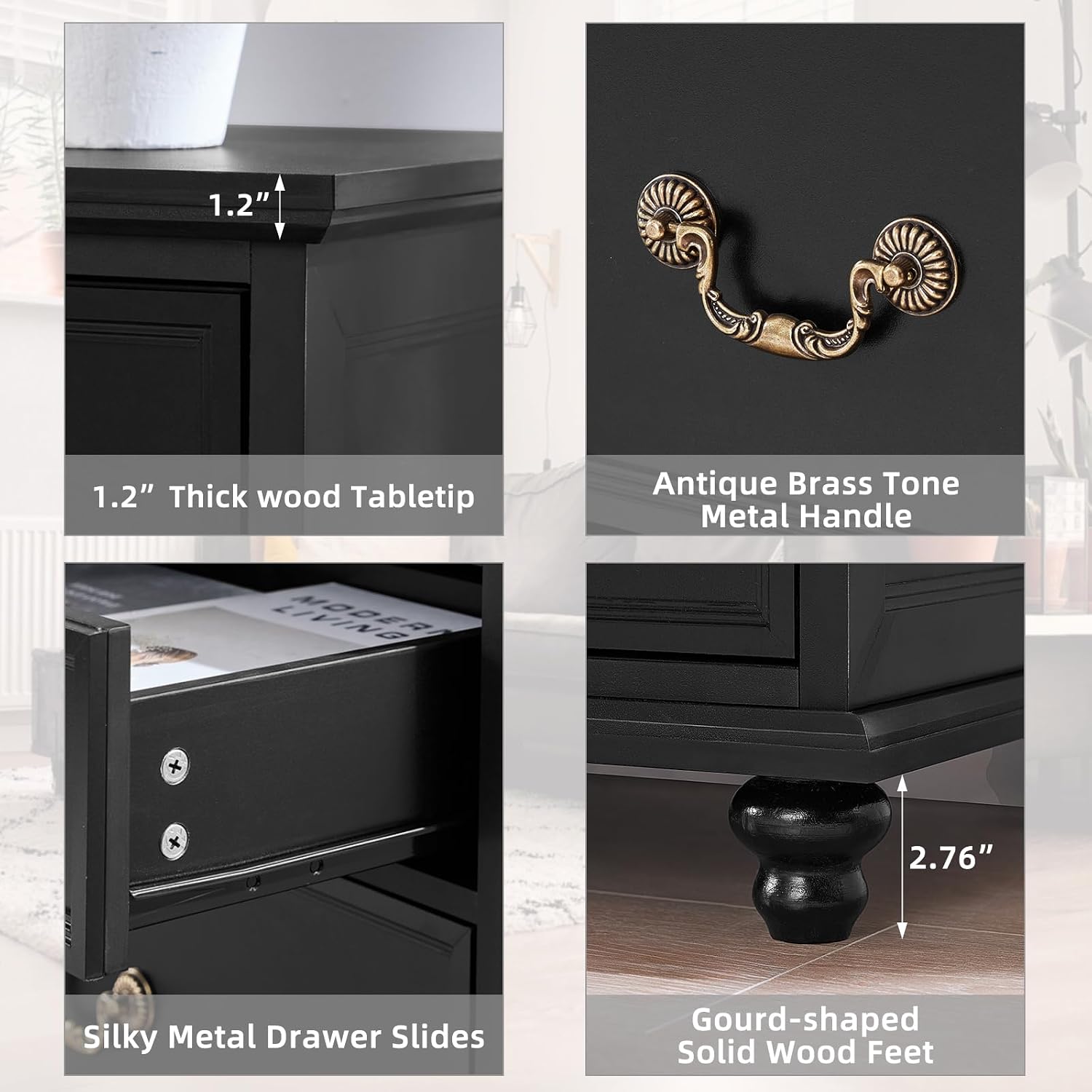 Joaxswe Farmhouse 7 Drawers Dresser for Bedroom, Black 54 Inch Wide Chest of Drawers w/ 4 Wooden Legs, Large Vintage Rustic Closet Dressers for Living Room, Wood TV Stand with Storage Organizer