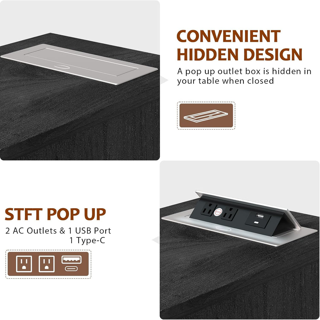 HIFYOBRO 3 Drawer Flip Top End Table with Charging Station, Narrow Wooden Side Table with Storage, Multifunctional Nightstand for Living Room & Bedroom
