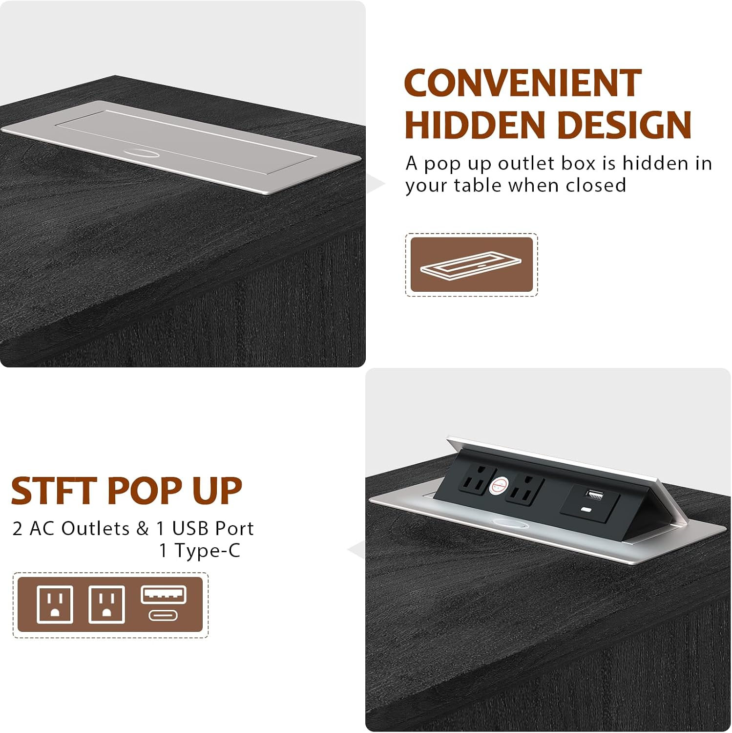 HIFYOBRO 3 Drawer Flip Top End Table with Charging Station, Narrow Wooden Side Table with Storage, Multifunctional Nightstand for Living Room & Bedroom