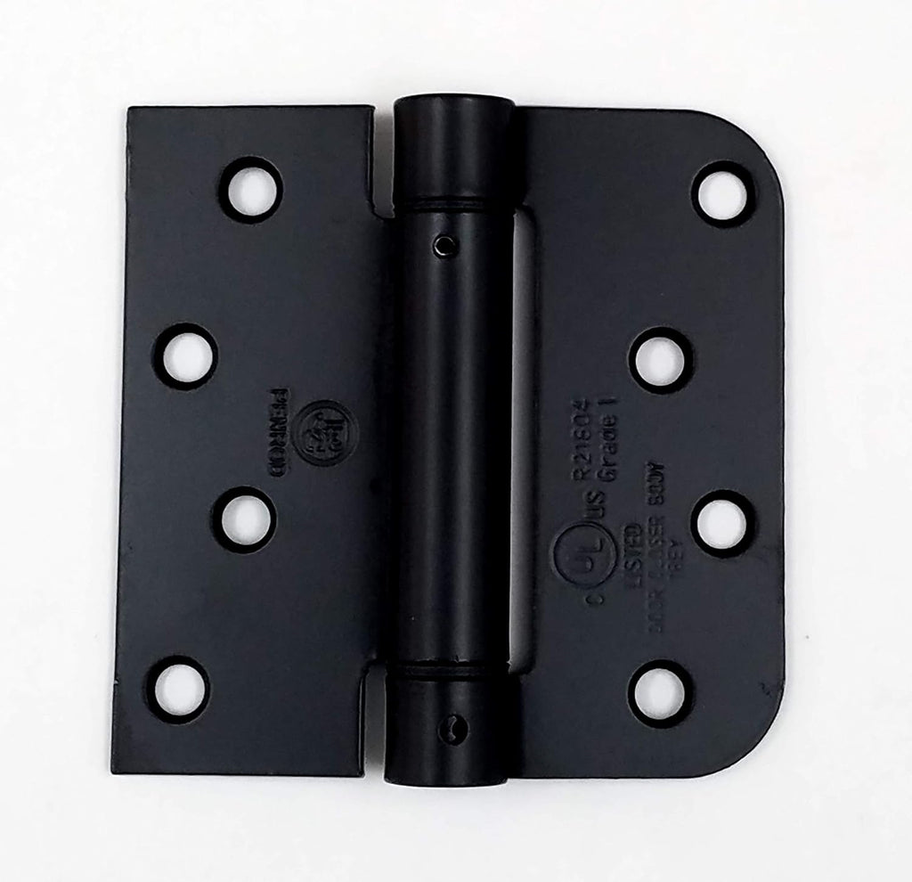 Spring Hinges 4 Inch with 5/8 Inch Square Corner, Self Closing Adjustable, Flat Black, 12 Pack