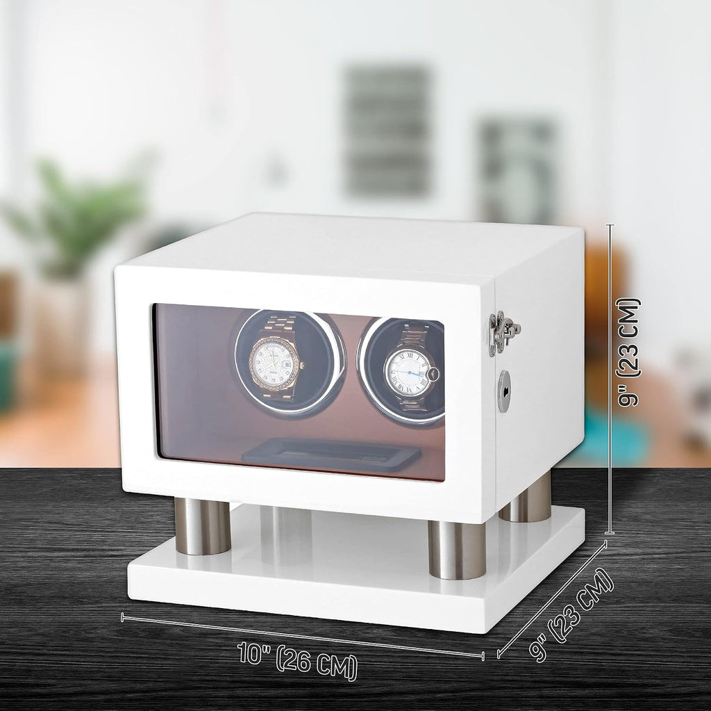 Watch Winder for 2 Watches with LED Backlight, LCD Display and Motor-Stop Option