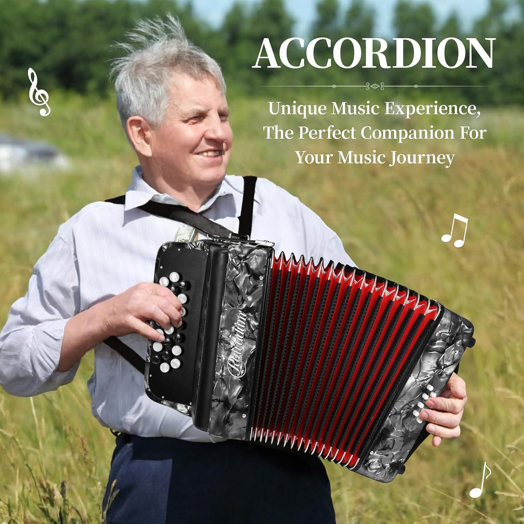 Accordions,22 keys Accordion,8 Bass Student Piano accordions Suitable for beginners and students Lightweight and portable, comes with a backpack and adjustable straps (8 Bass, Gray)