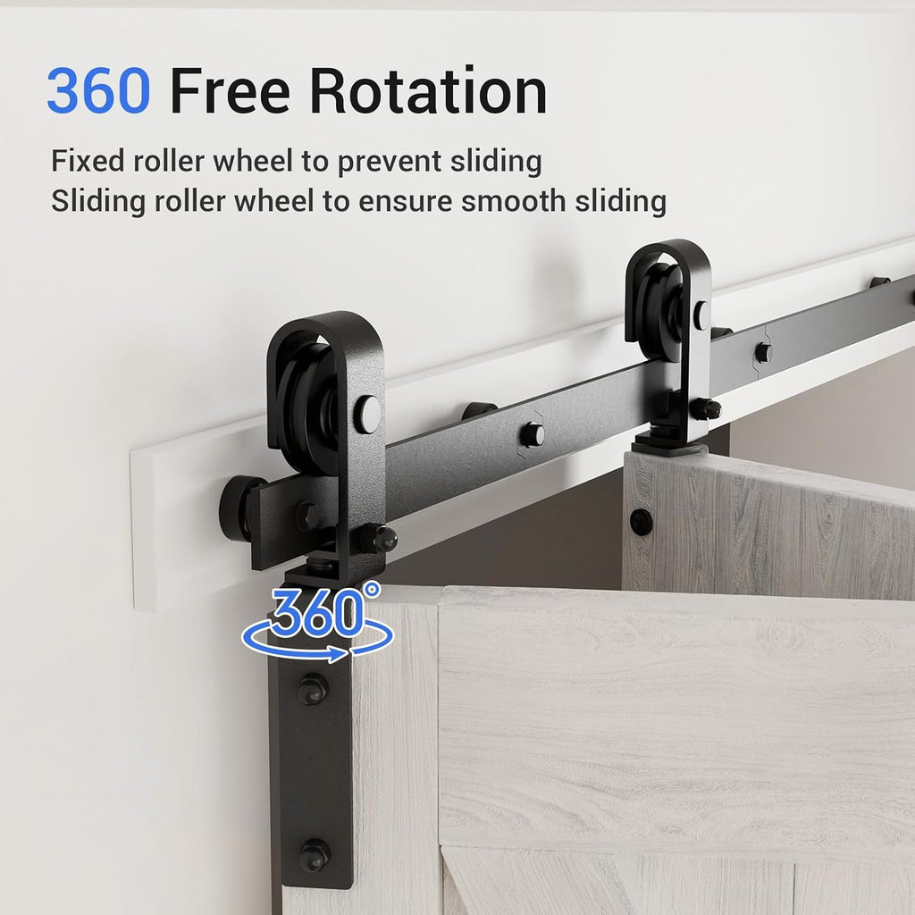 CCJH 60' Bi-Folding Sliding Barn Door Hardware Kit for 2 Doors,Slide Smoothly Quietly,Black Track J Shape Roller,No Door