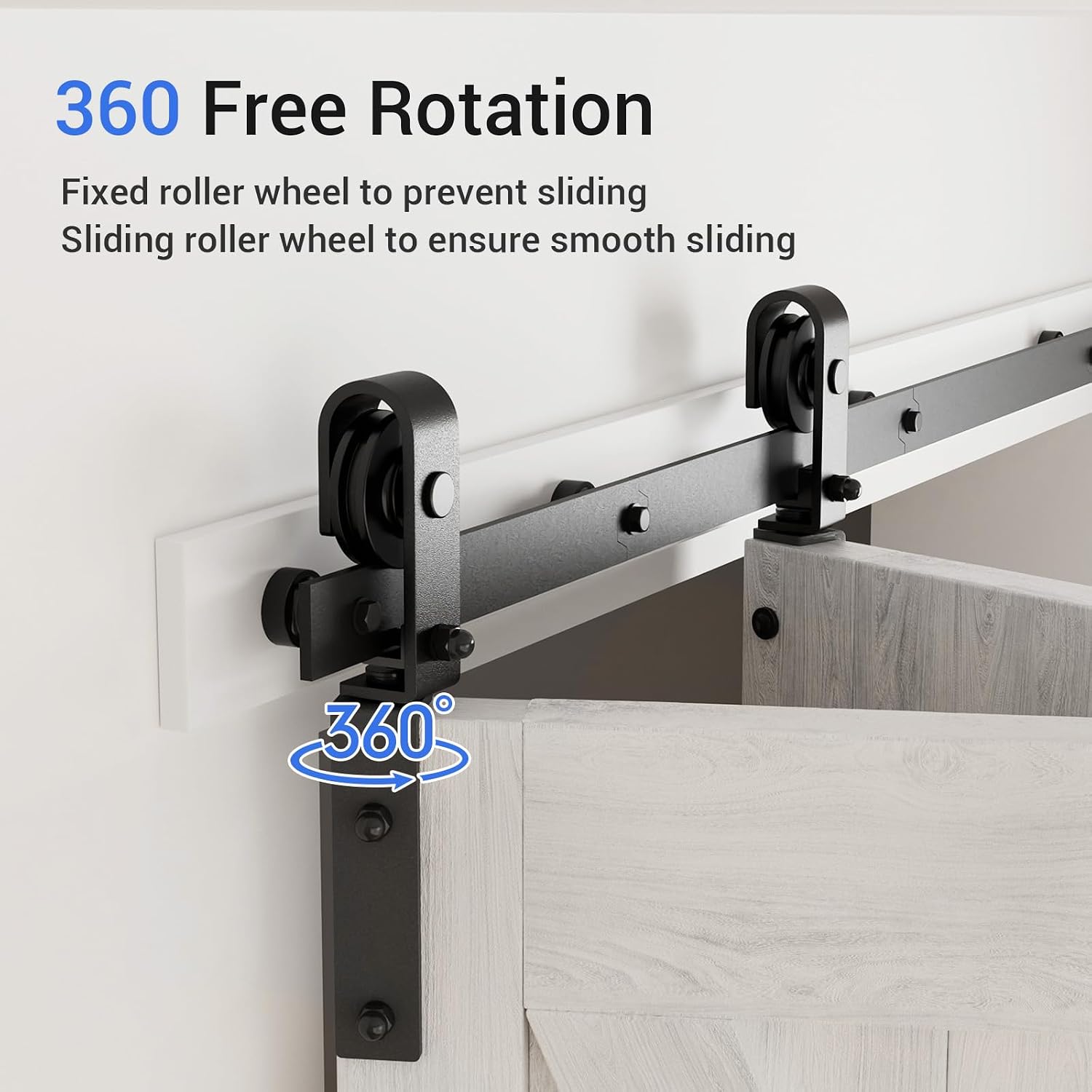 CCJH 60' Bi-Folding Sliding Barn Door Hardware Kit for 2 Doors,Slide Smoothly Quietly,Black Track J Shape Roller,No Door