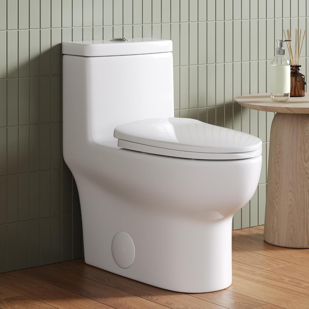 DeerValley Elongated One Piece Toilet with Efficient Dual Flush 1.1/1.6 GPF | Standard Height Toilet Bowl, Durable Ceramic, Slow Close Seat, Skirted Design 10' Rough-In Toilet for Bathroom DV-1F026R