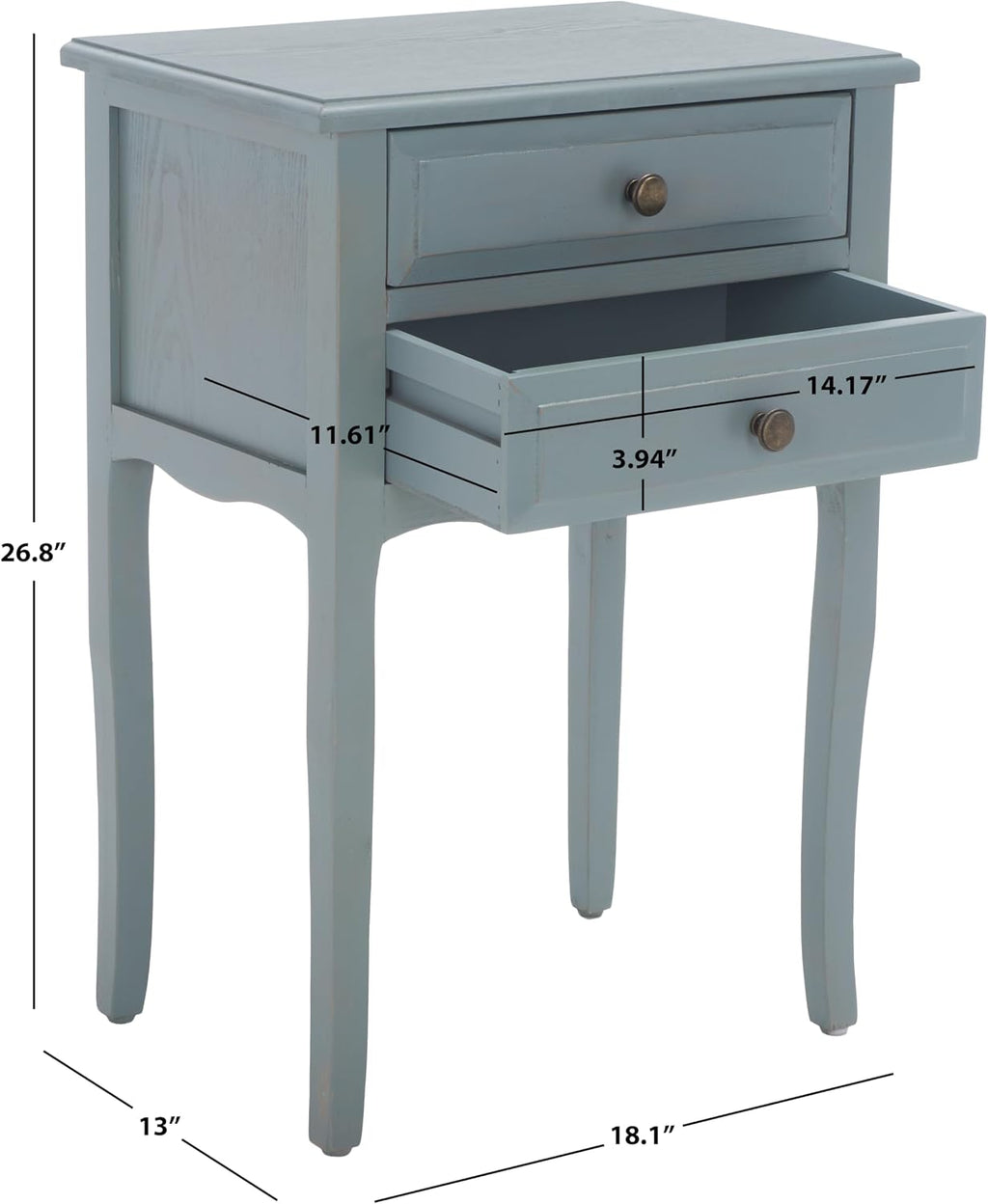 SAFAVIEH Furniture - Lori 2-Drawer End Table - Blue - Solid Wood - Farmhouse Classic Design - Ideal for Living Room, Entryway, Home Office, 18.1' W x 13' D x 26.8' H - Fully Assembled (AMH6576G)