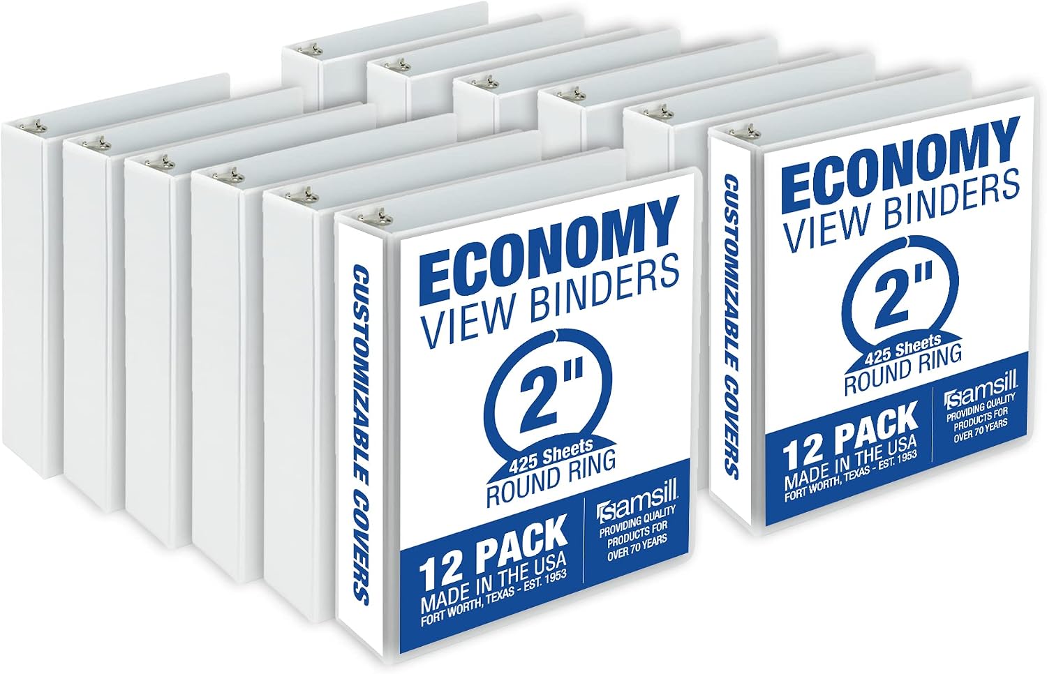 Samsill Economy 2 Inch 3 Ring Binder, Round Ring Binder, Black, 12 Pack (MP128560) & Economy 2 Inch 3 Ring Binder, Round Ring Binder, White, 12 Pack (MP128567)